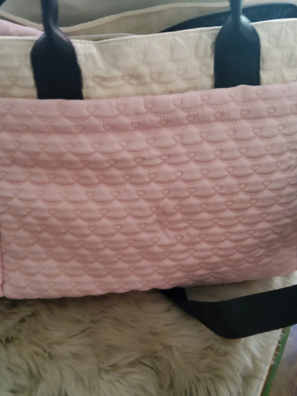 Betsey Johnson Quilted Pink and White Baby Bag with Penguin Pouch